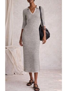 Striped V-Neck Long Sleeve Midi Dress A New Day